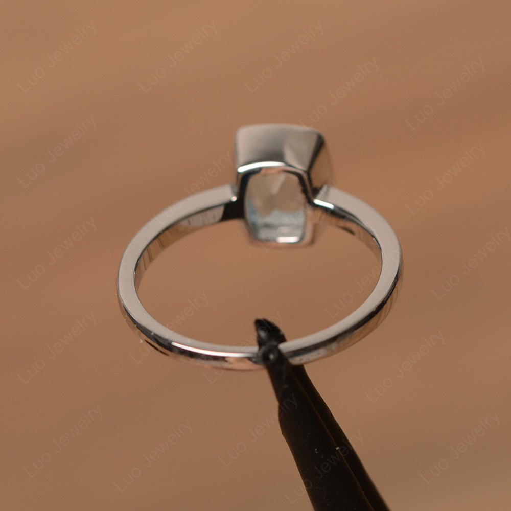 Cushion Cut Aquamarine Bezel Set Solitaire Ring - LUO Jewelry