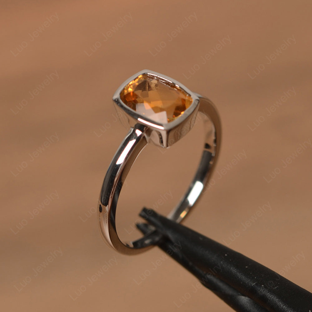 Cushion Cut Citrine Bezel Set Solitaire Ring - LUO Jewelry