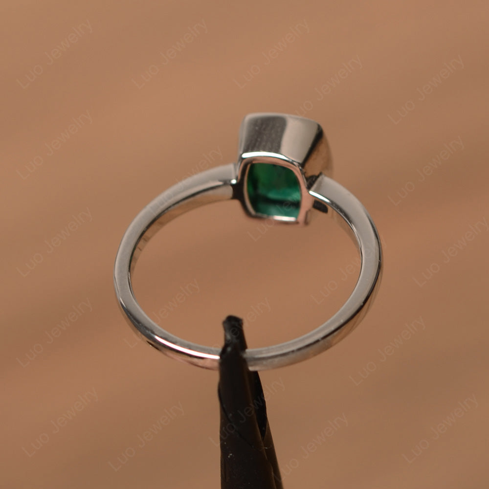 Cushion Cut Lab Emerald Bezel Set Solitaire Ring - LUO Jewelry