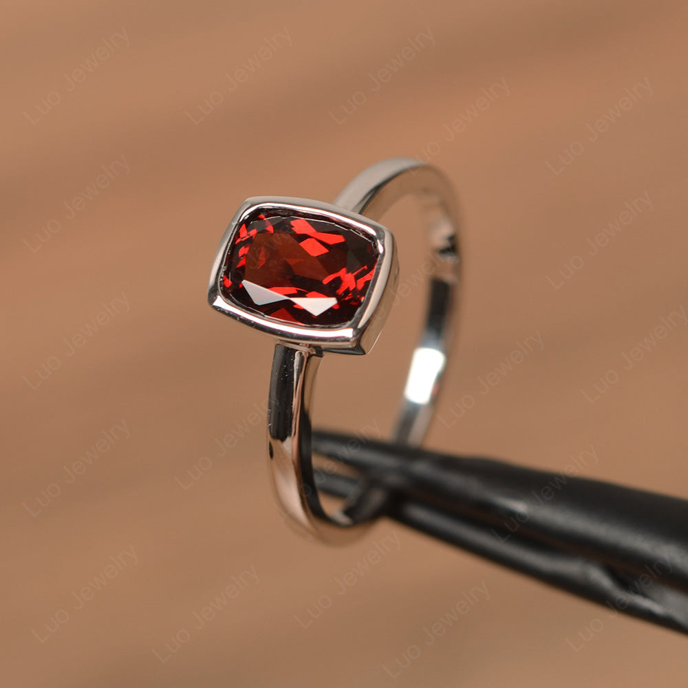 Cushion Cut Garnet Bezel Set Solitaire Ring - LUO Jewelry