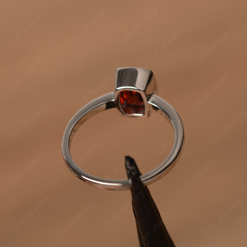Cushion Cut Garnet Bezel Set Solitaire Ring - LUO Jewelry