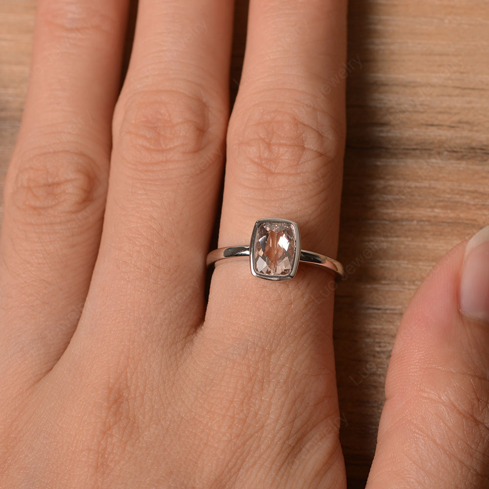 Cushion Cut Morganite Bezel Set Solitaire Ring - LUO Jewelry