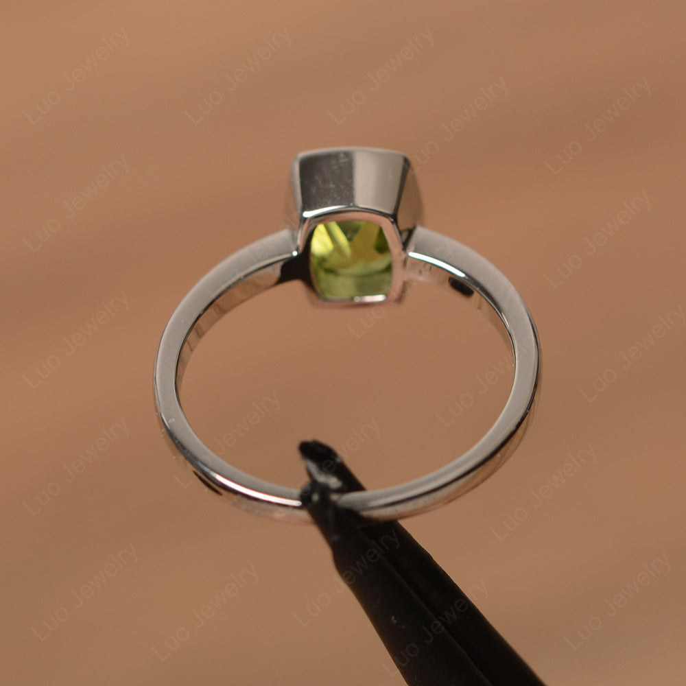 Cushion Cut Peridot Bezel Set Solitaire Ring - LUO Jewelry