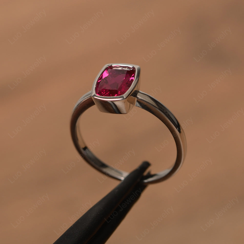 Cushion Cut Ruby Bezel Set Solitaire Ring - LUO Jewelry