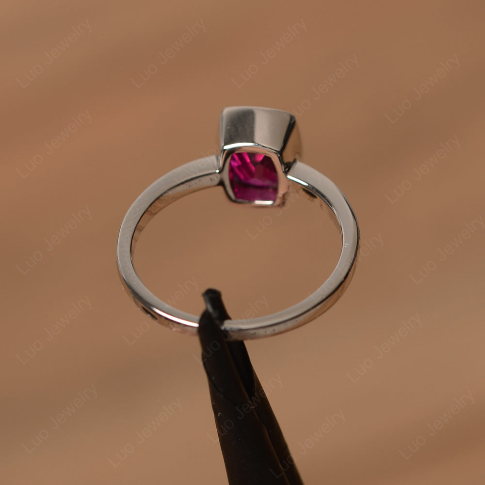 Cushion Cut Ruby Bezel Set Solitaire Ring - LUO Jewelry