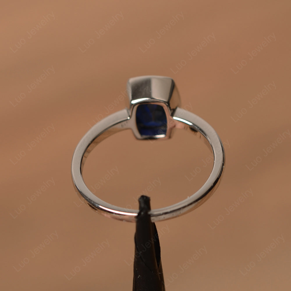 Cushion Cut Lab Sapphire Bezel Set Solitaire Ring - LUO Jewelry