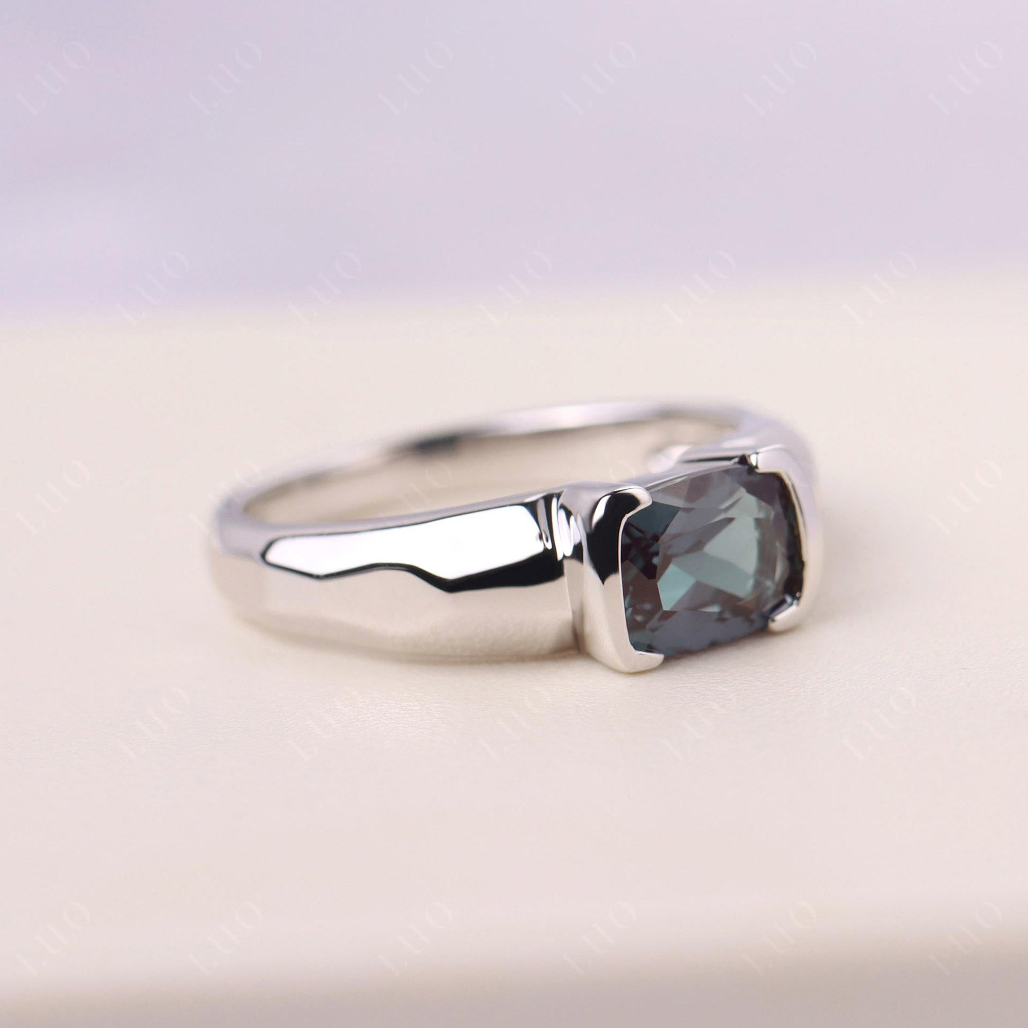 Elongated Cushion Alexandrite Engagement Ring - LUO Jewelry