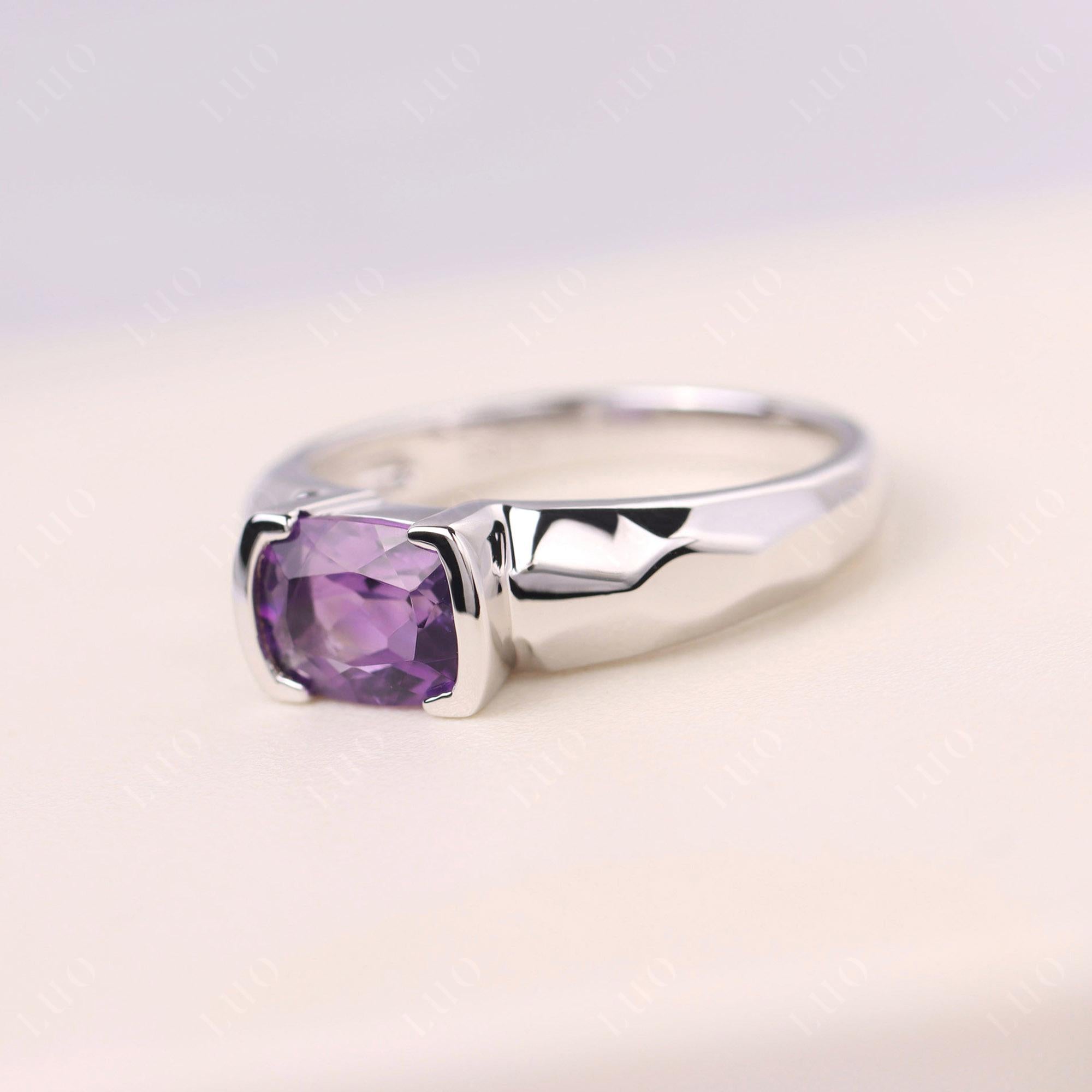 Elongated Cushion Amethyst Engagement Ring - LUO Jewelry