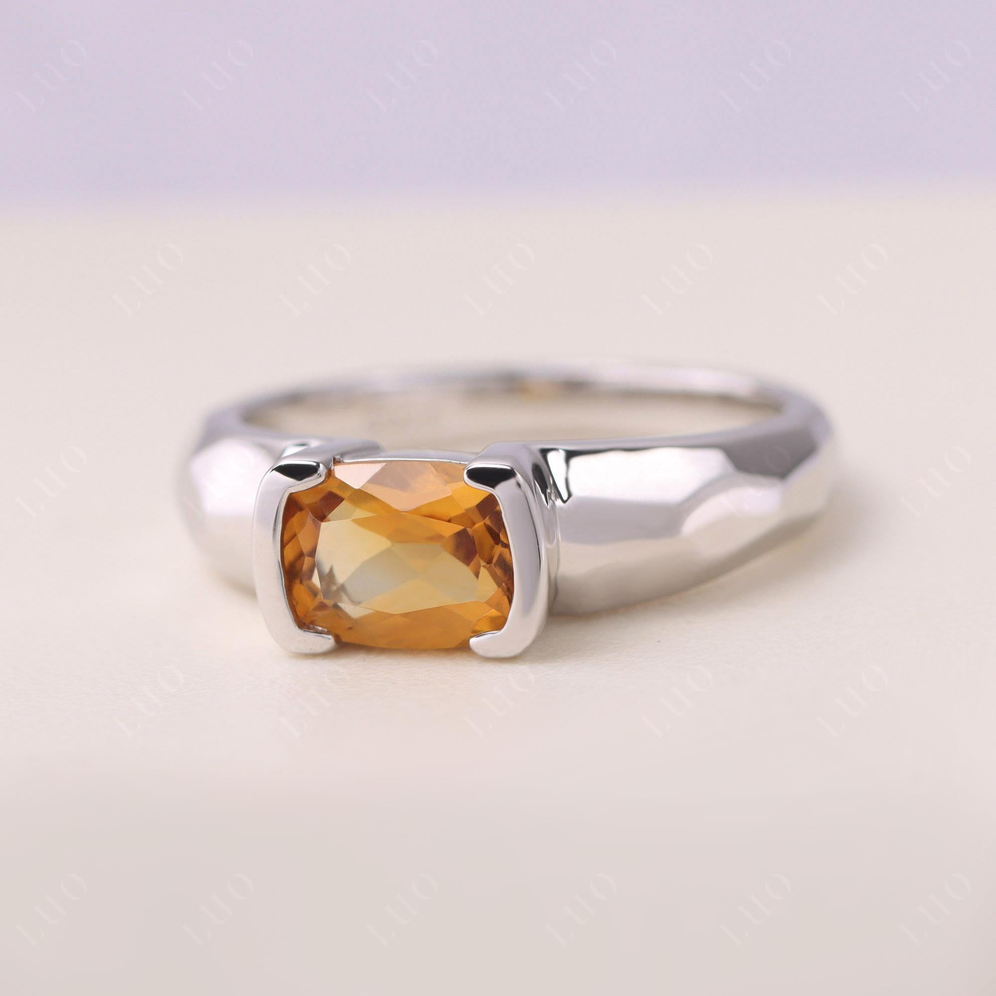 Elongated Cushion Citrine Engagement Ring - LUO Jewelry
