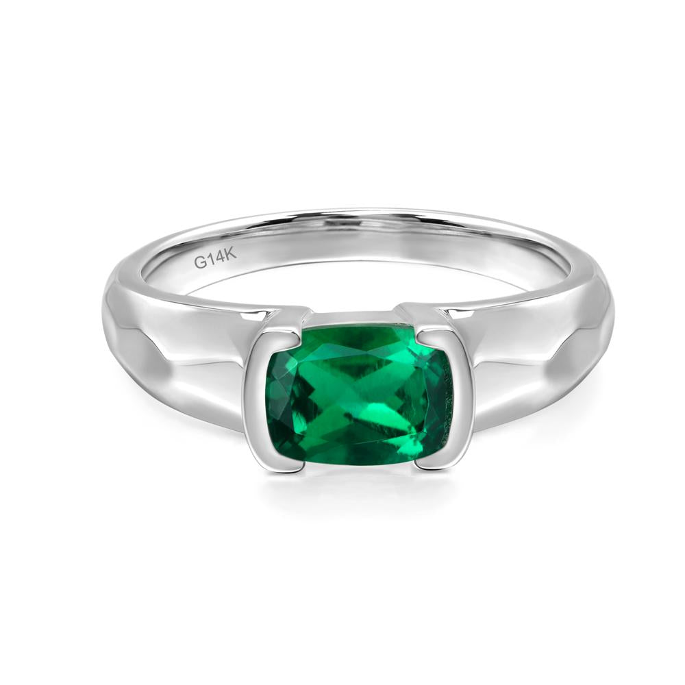 Elongated Cushion Lab Created Emerald Engagement Ring - LUO Jewelry #metal_14k white gold