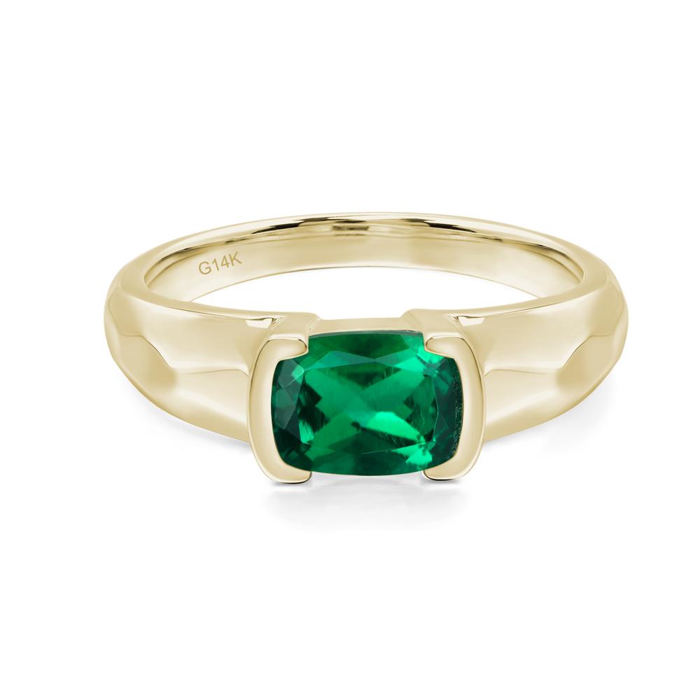 Elongated Cushion Lab Created Emerald Engagement Ring - LUO Jewelry #metal_14k yellow gold