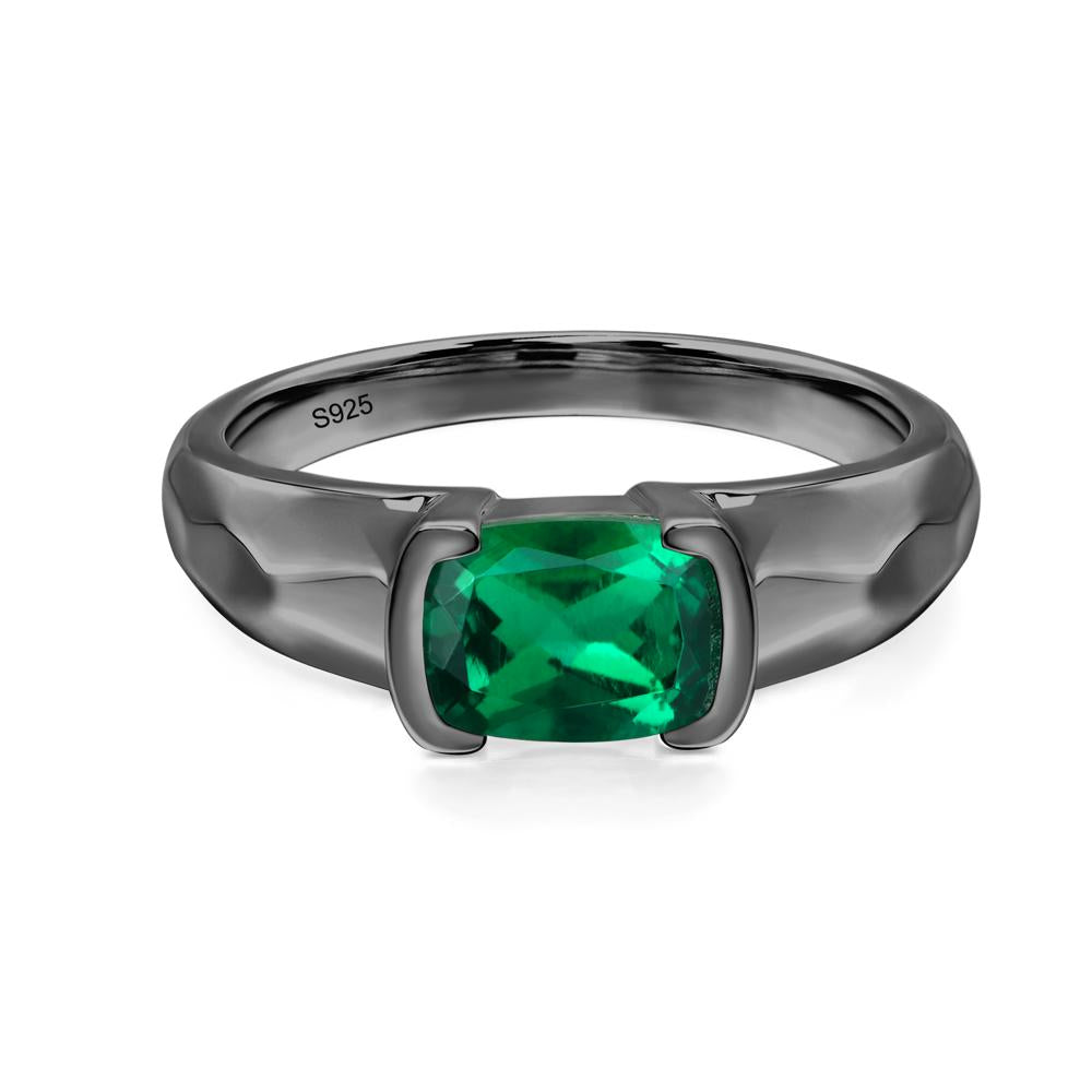 Elongated Cushion Lab Created Emerald Engagement Ring - LUO Jewelry #metal_black finish sterling silver