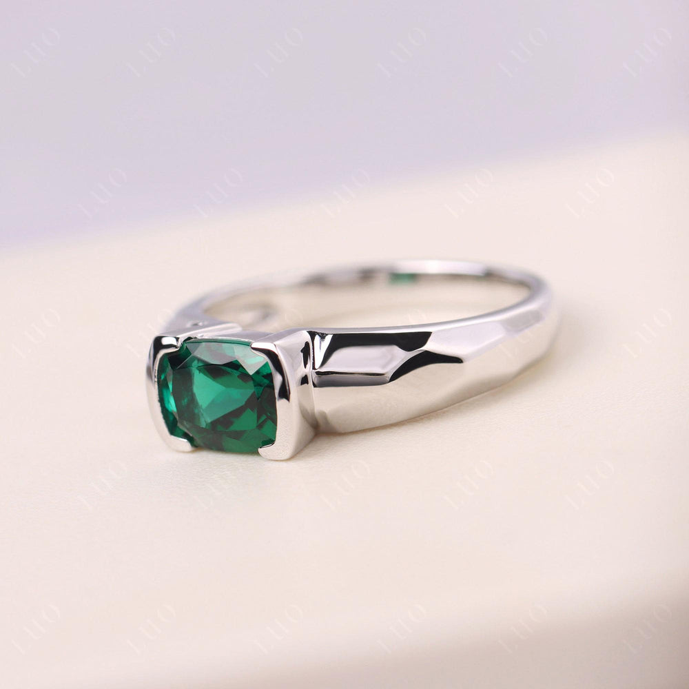 Elongated Cushion Cut Lab Emerald Engagement Ring