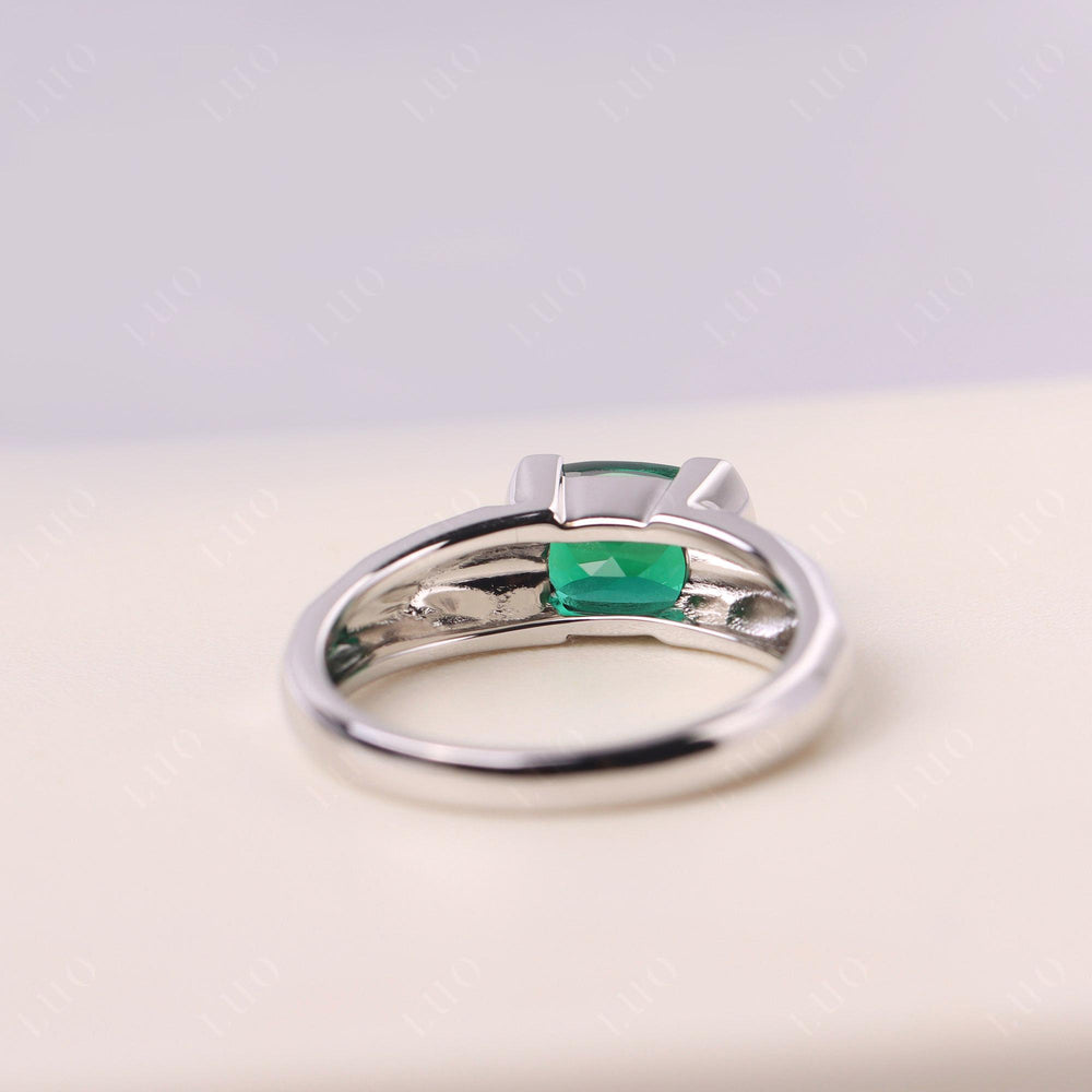 Elongated Cushion Cut Lab Emerald Engagement Ring