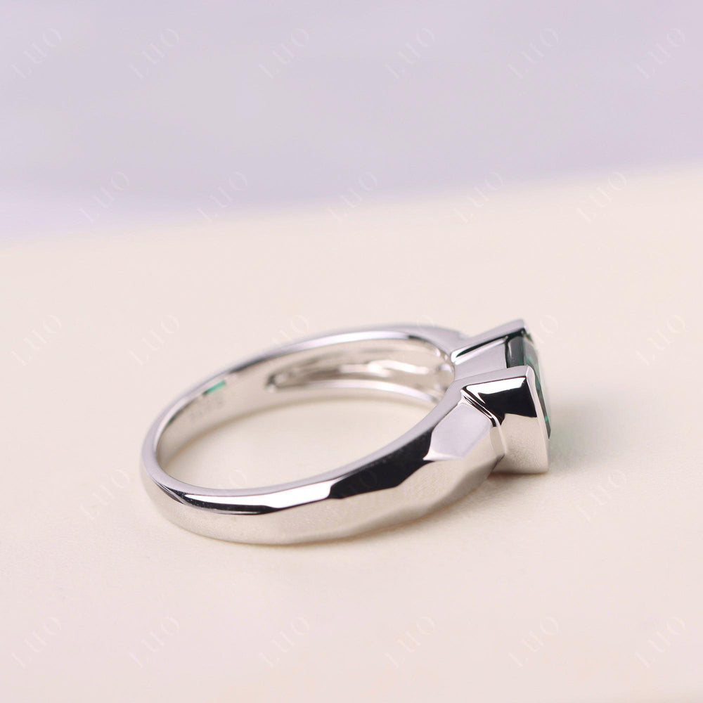 Elongated Cushion Cut Lab Emerald Engagement Ring