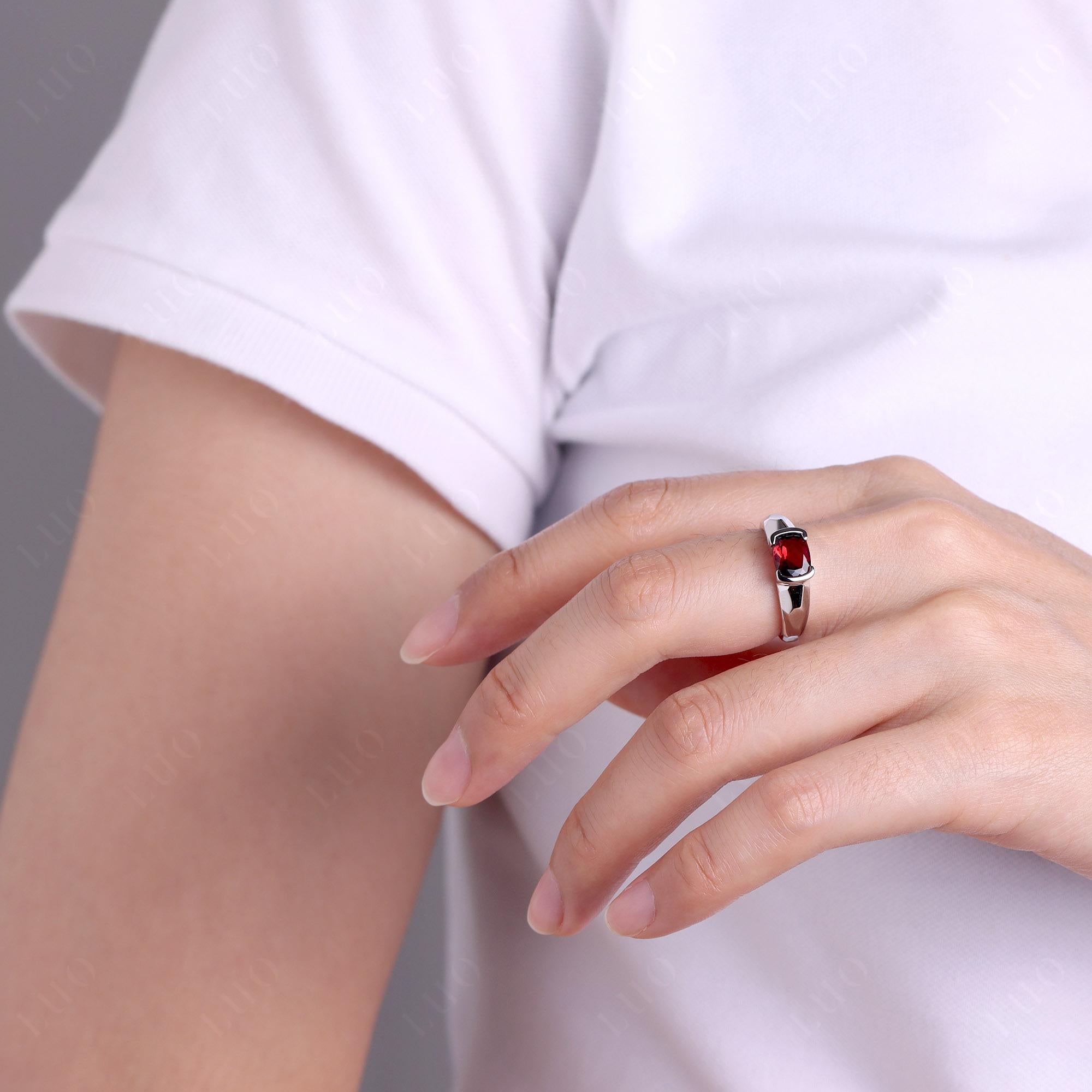 Elongated Cushion Garnet Engagement Ring - LUO Jewelry