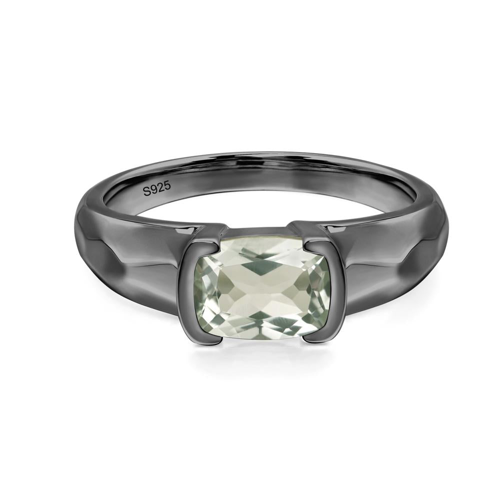 Elongated Cushion Green Amethyst Engagement Ring - LUO Jewelry #metal_black finish sterling silver