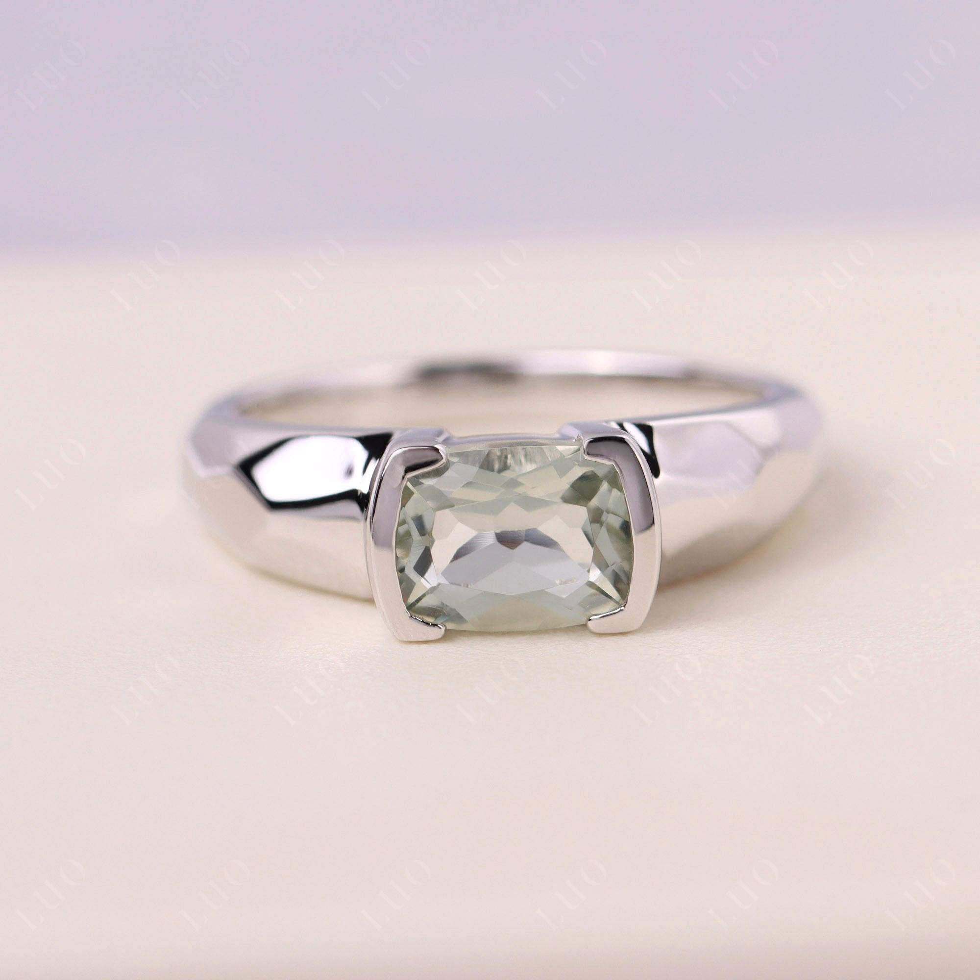 Elongated Cushion Green Amethyst Engagement Ring - LUO Jewelry