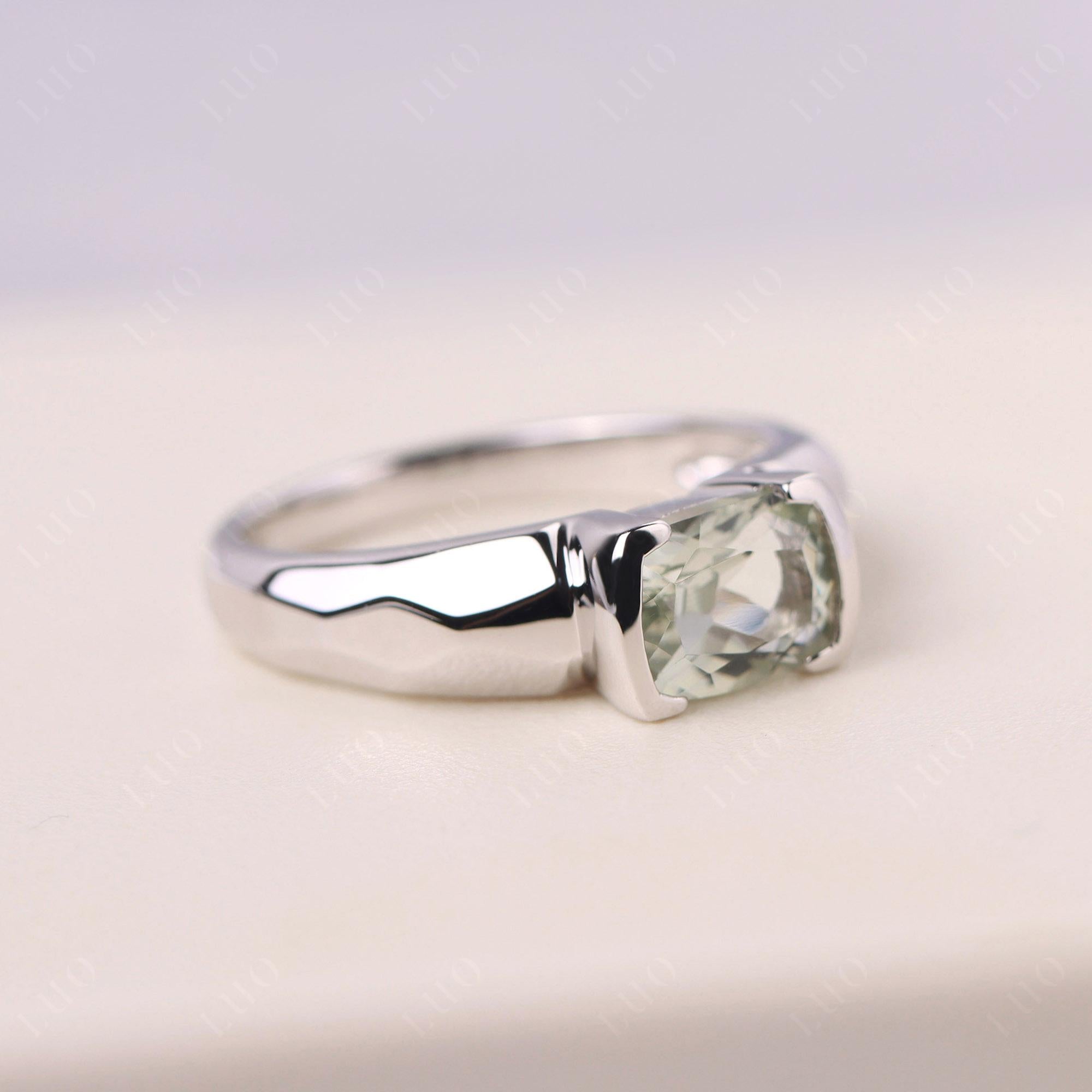 Elongated Cushion Green Amethyst Engagement Ring - LUO Jewelry