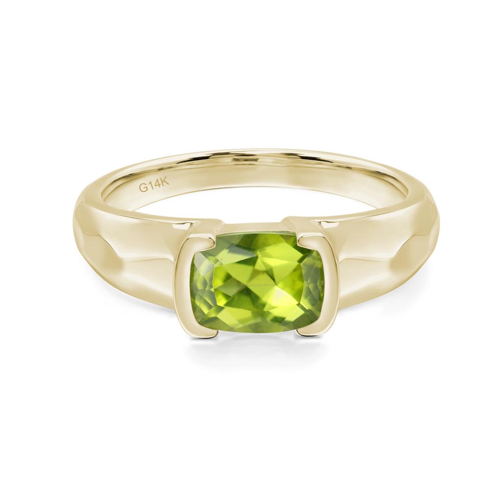 Elongated Cushion Peridot Engagement Ring - LUO Jewelry #metal_14k yellow gold