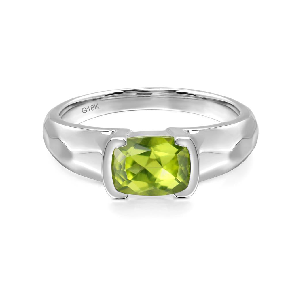 Elongated Cushion Peridot Engagement Ring - LUO Jewelry #metal_18k white gold