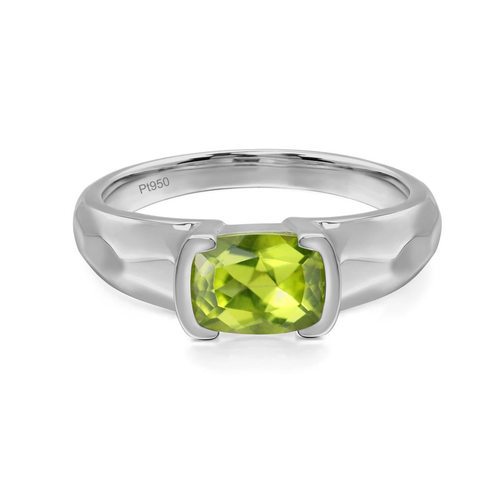 Elongated Cushion Peridot Engagement Ring - LUO Jewelry #metal_platinum