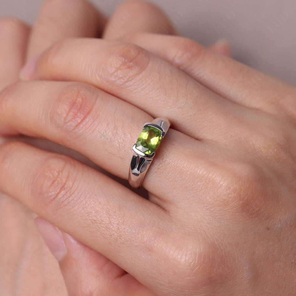 Elongated Cushion Cut Peridot Engagement Ring