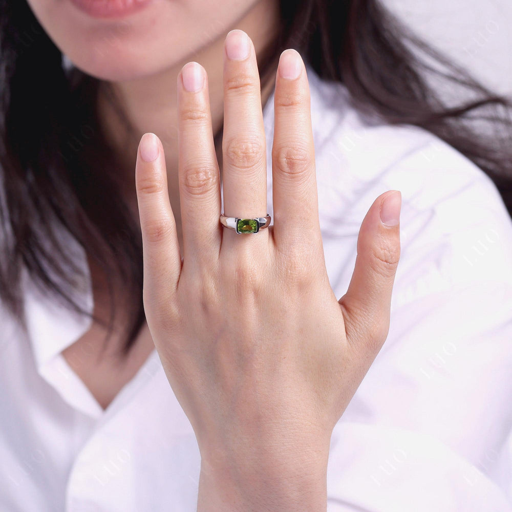 Elongated Cushion Cut Peridot Engagement Ring