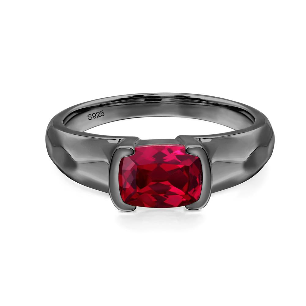 Elongated Cushion Ruby Engagement Ring - LUO Jewelry #metal_black finish sterling silver