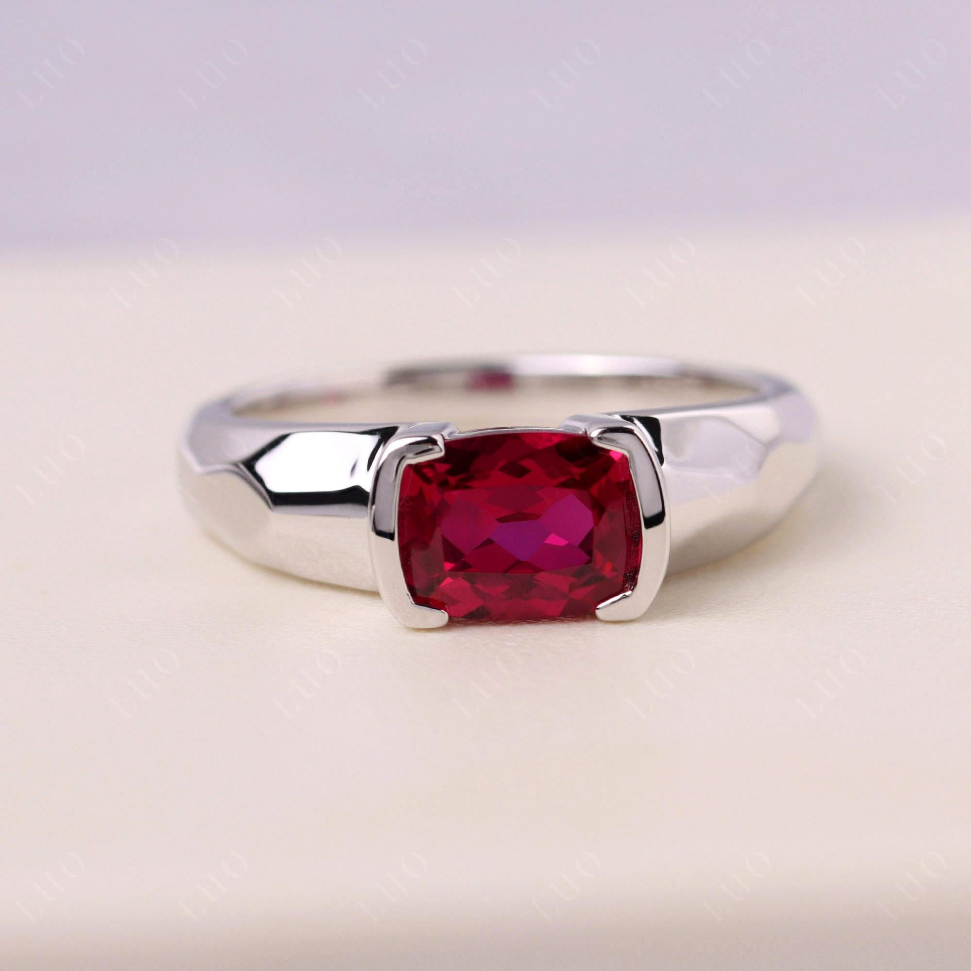 Elongated Cushion Ruby Engagement Ring - LUO Jewelry