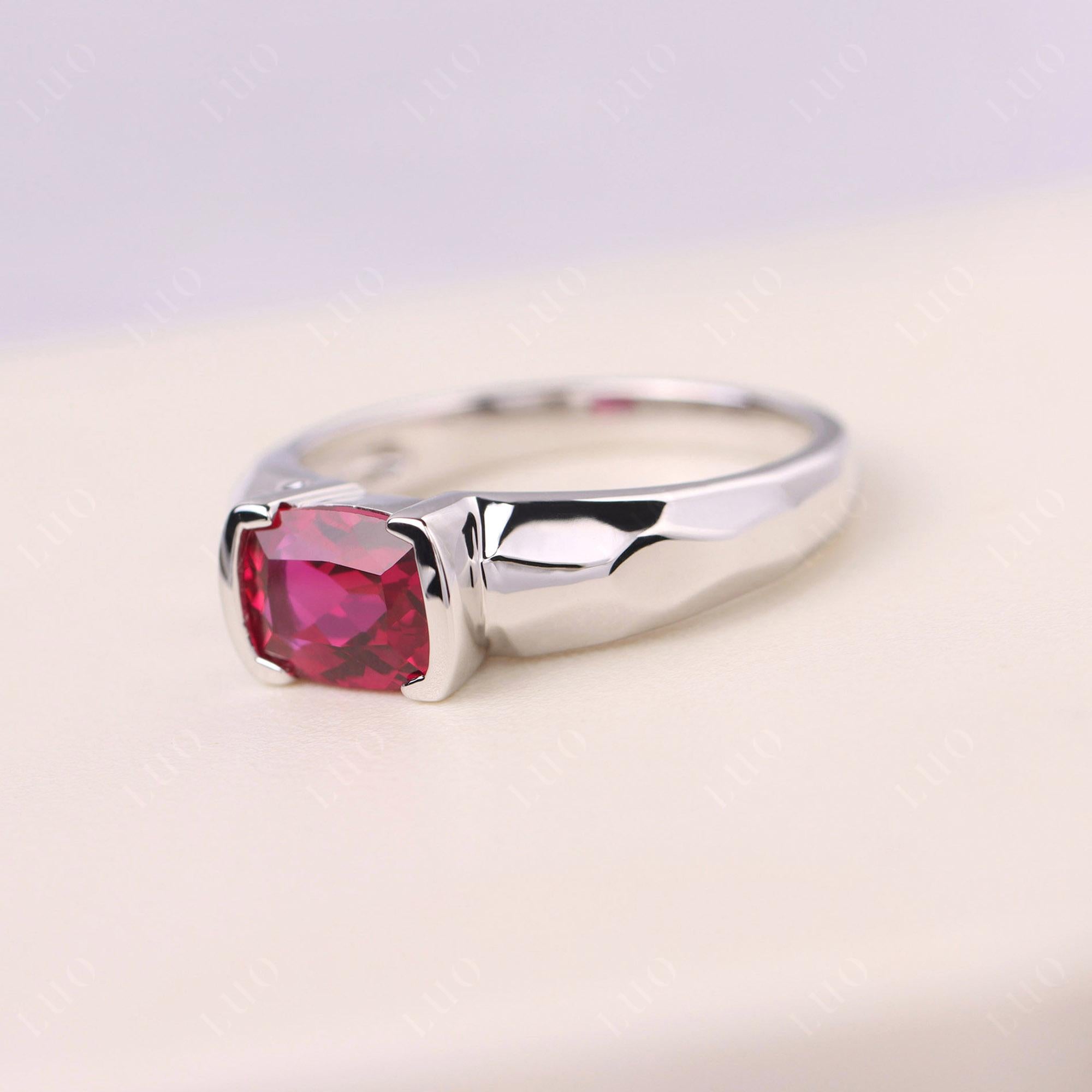 Elongated Cushion Ruby Engagement Ring - LUO Jewelry