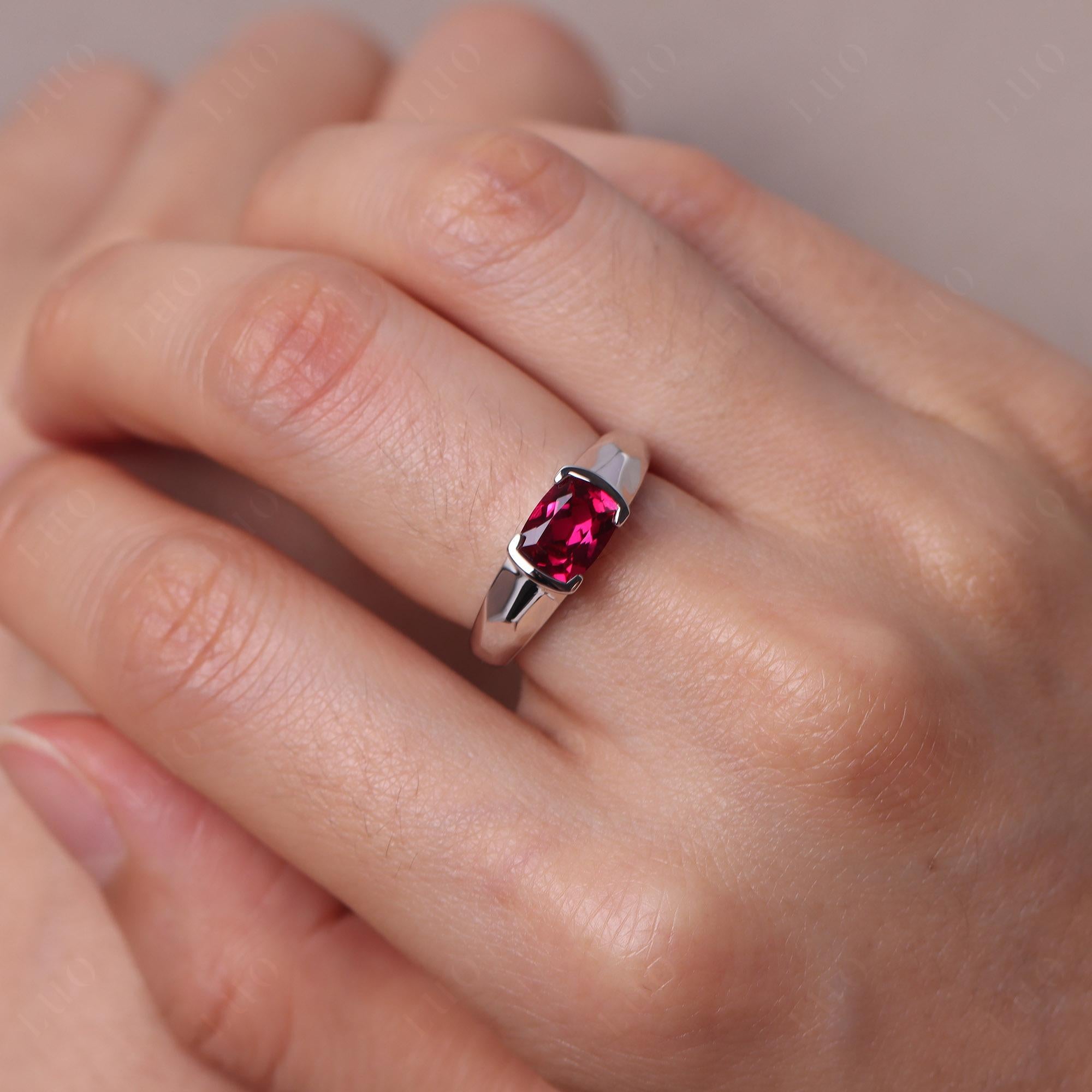 Elongated Cushion Ruby Engagement Ring - LUO Jewelry