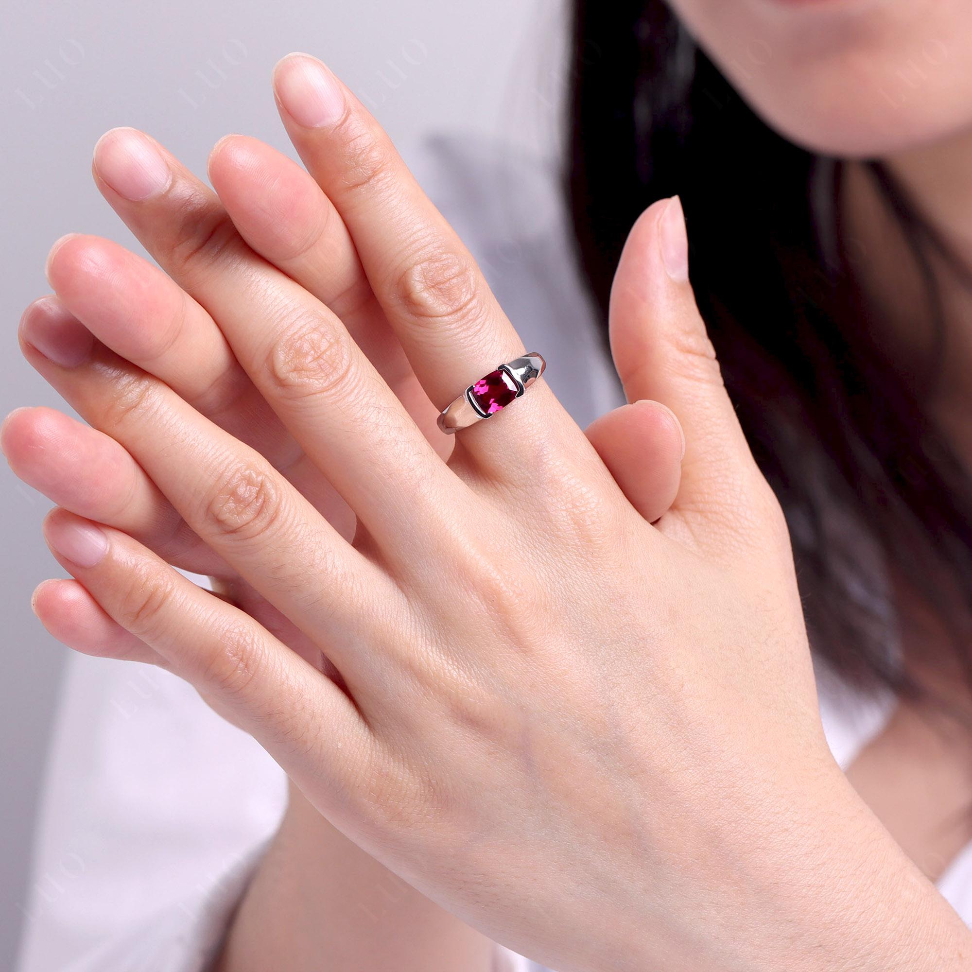 Elongated Cushion Ruby Engagement Ring - LUO Jewelry