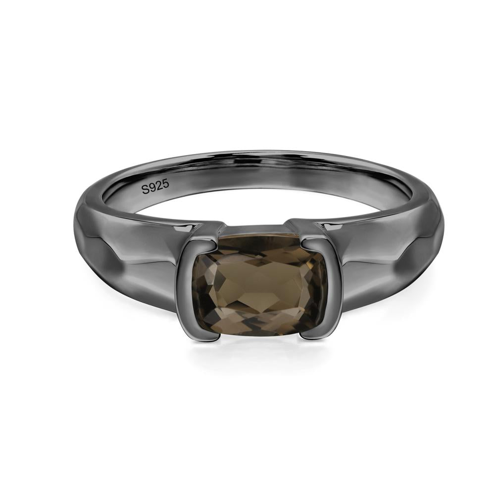 Elongated Cushion Smoky Quartz Engagement Ring - LUO Jewelry #metal_black finish sterling silver