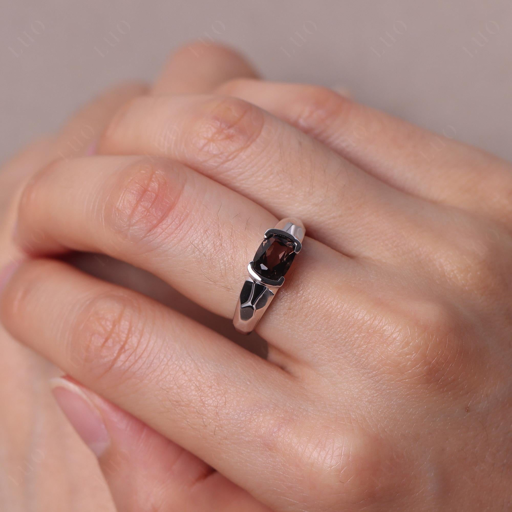 Elongated Cushion Smoky Quartz Engagement Ring - LUO Jewelry