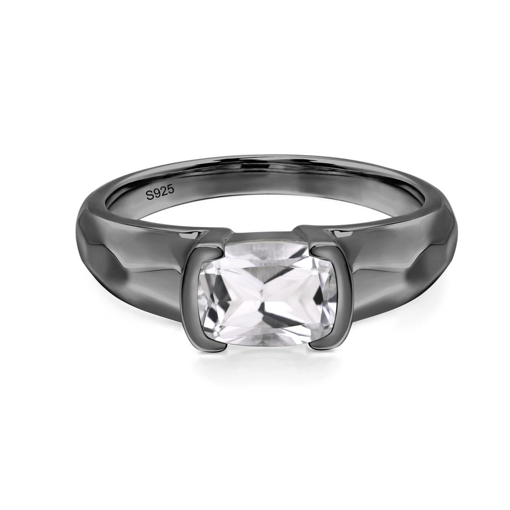 Elongated Cushion White Topaz Engagement Ring - LUO Jewelry #metal_black finish sterling silver