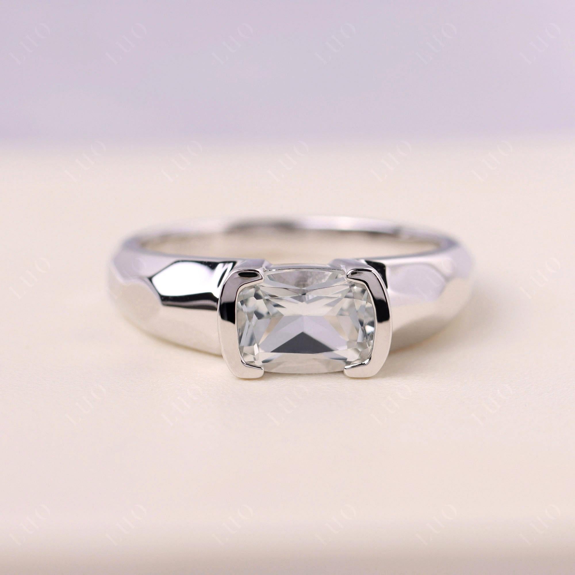 Elongated Cushion White Topaz Engagement Ring - LUO Jewelry