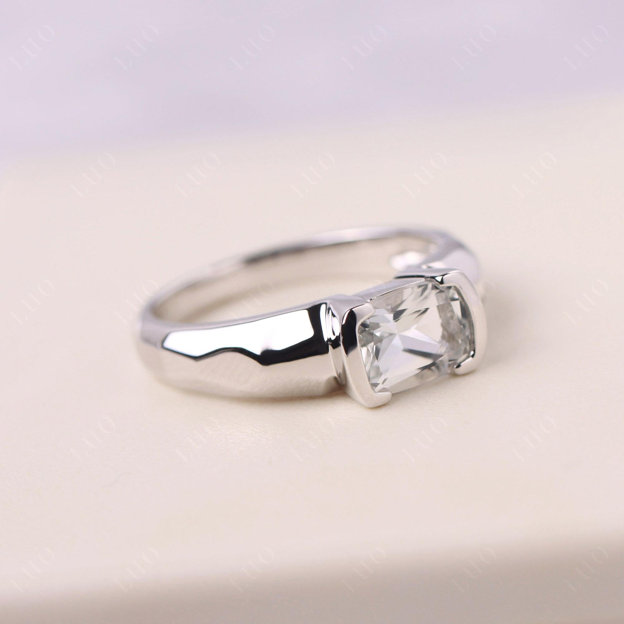 Elongated Cushion White Topaz Engagement Ring - LUO Jewelry