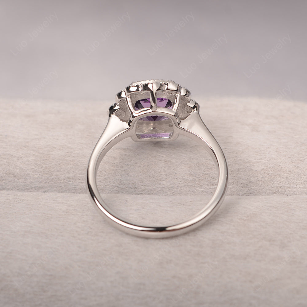 Cushion Cut Flower Amethyst Ring Bezel Set - LUO Jewelry