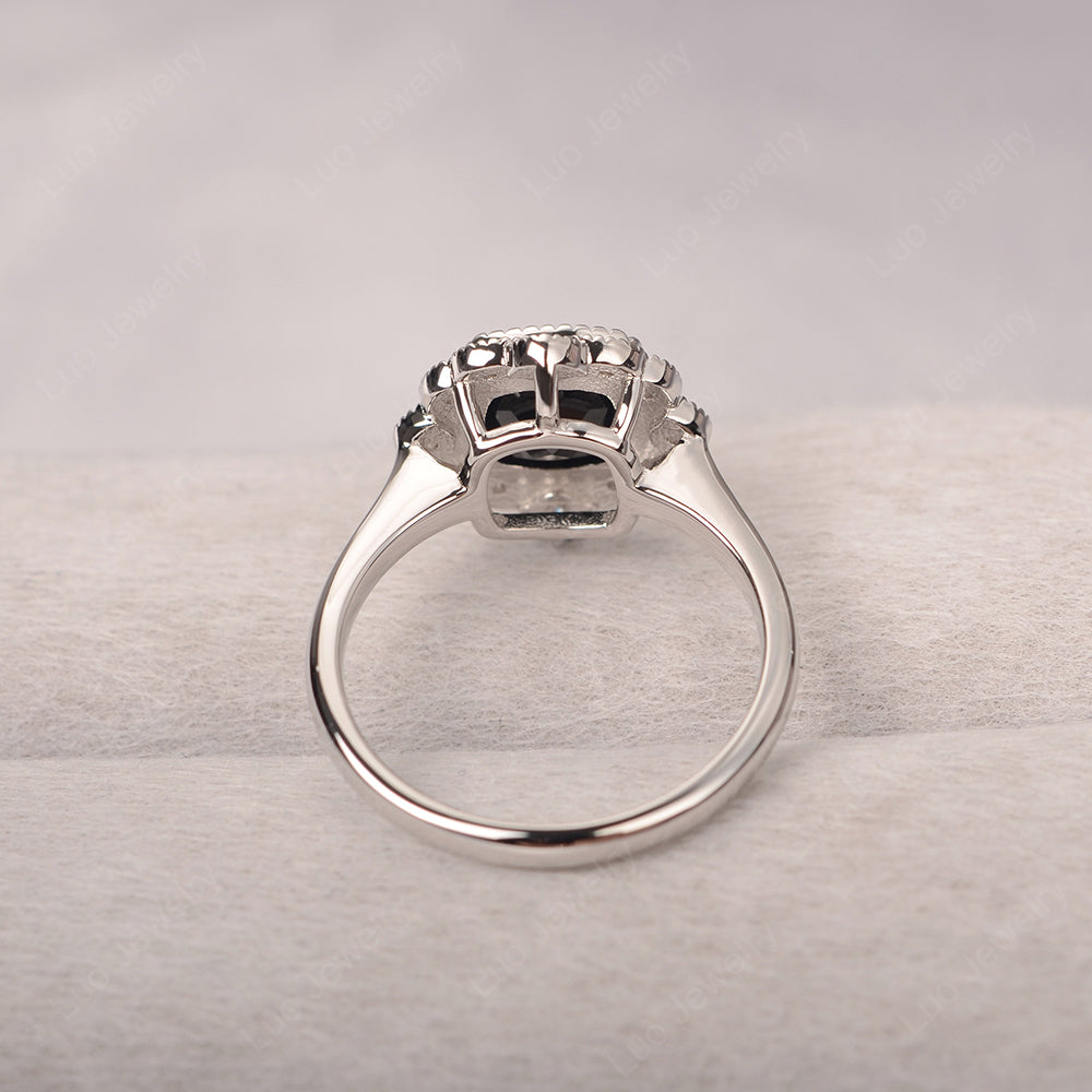 Cushion Cut Flower Black Spinel Ring Bezel Set - LUO Jewelry