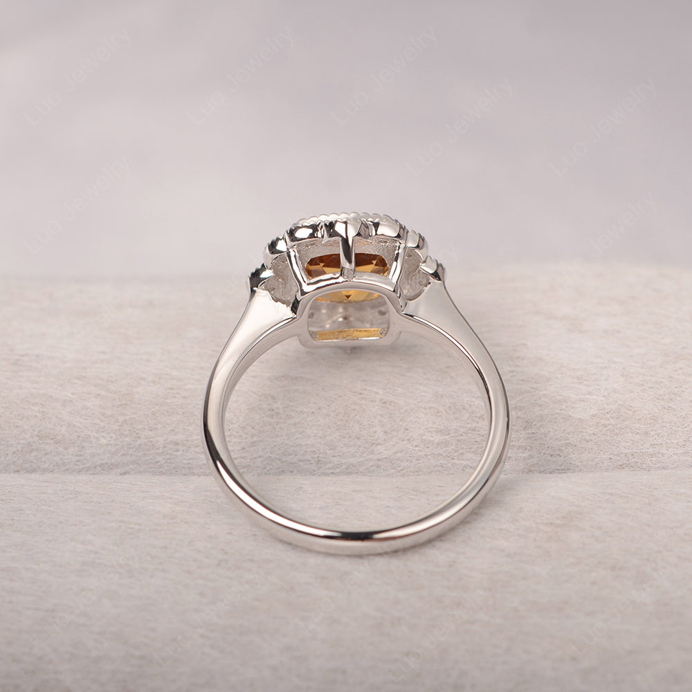 Cushion Cut Flower Citrine Ring Bezel Set - LUO Jewelry