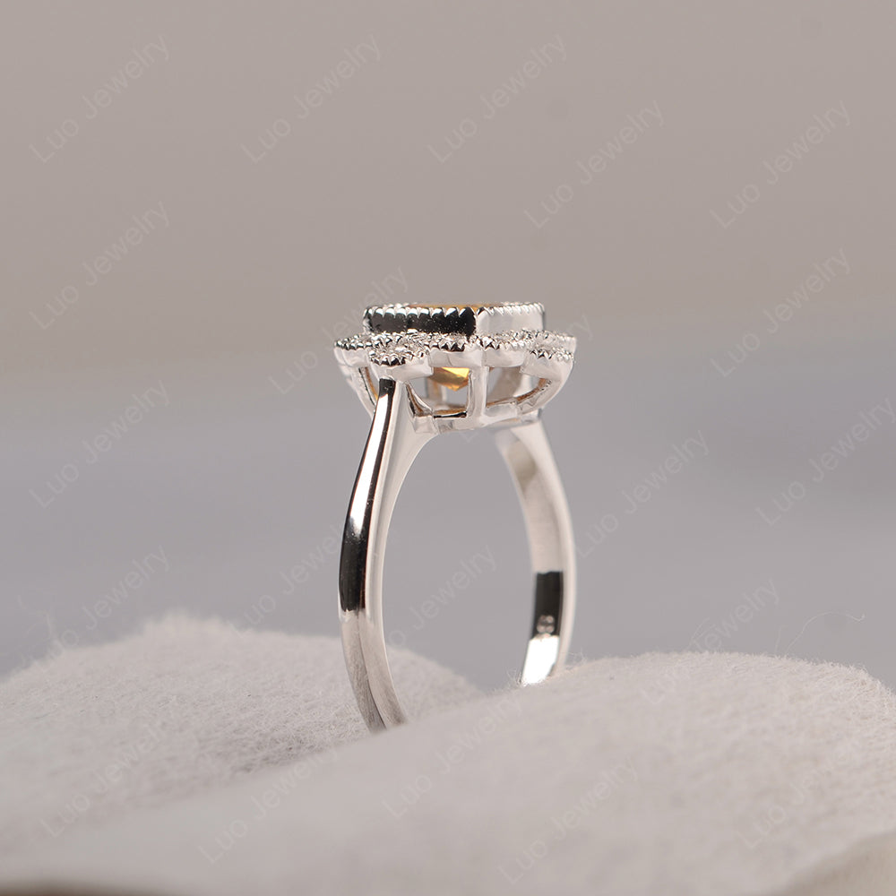 Cushion Cut Flower Citrine Ring Bezel Set - LUO Jewelry