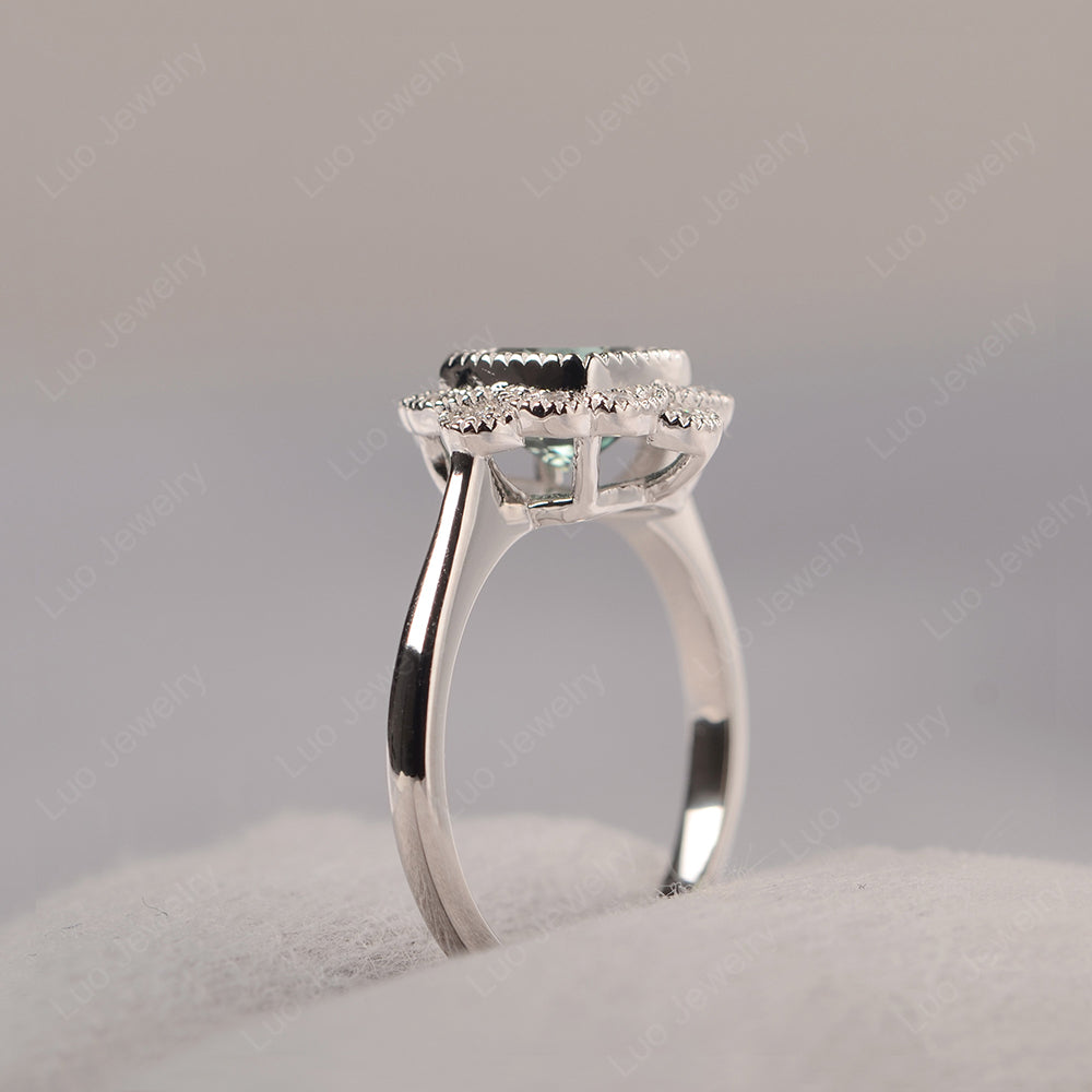 Cushion Cut Flower Green Sapphire Ring Bezel Set - LUO Jewelry