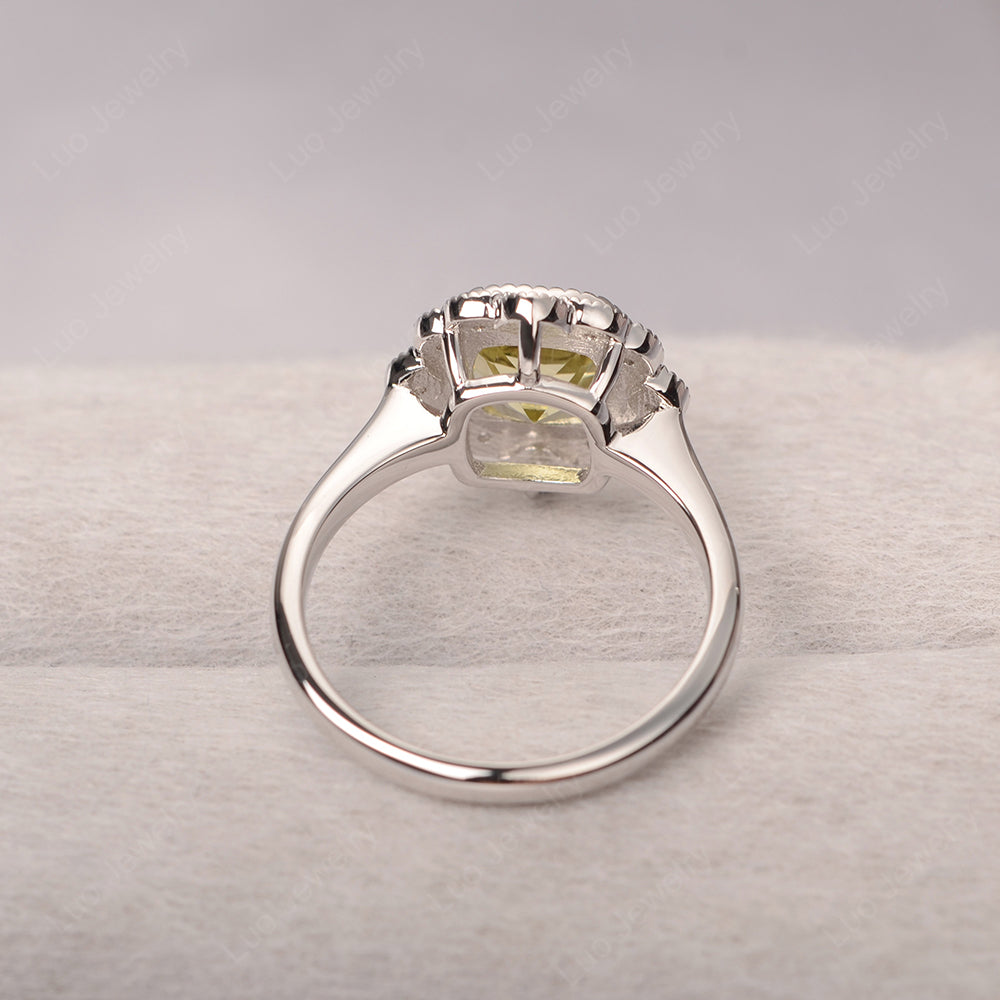 Cushion Cut Flower Lemon Quartz Ring Bezel Set - LUO Jewelry