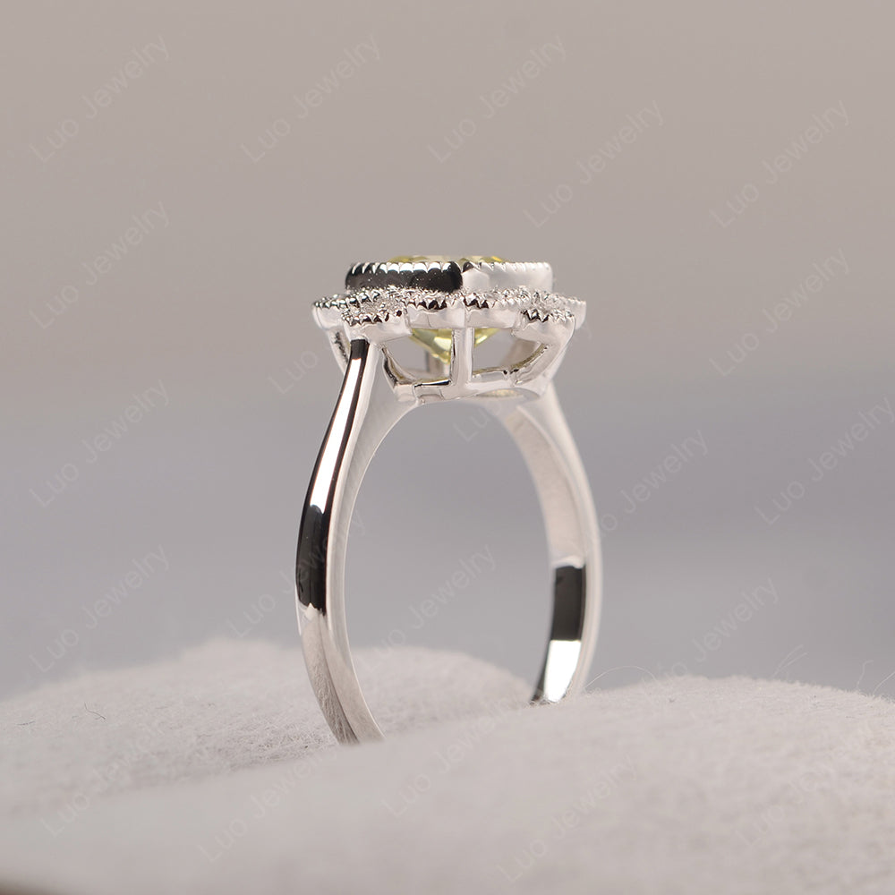 Cushion Cut Flower Lemon Quartz Ring Bezel Set - LUO Jewelry