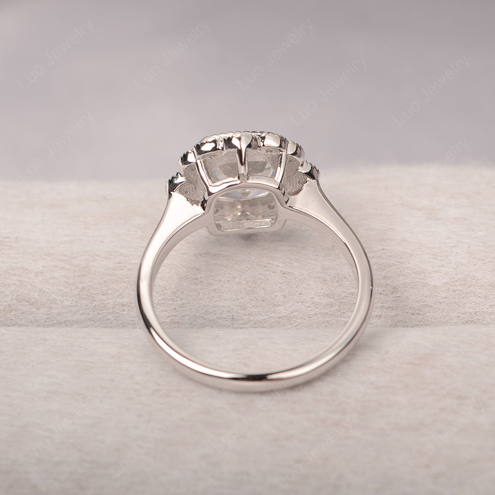 Cushion Cut Flower White Topaz Ring Bezel Set - LUO Jewelry