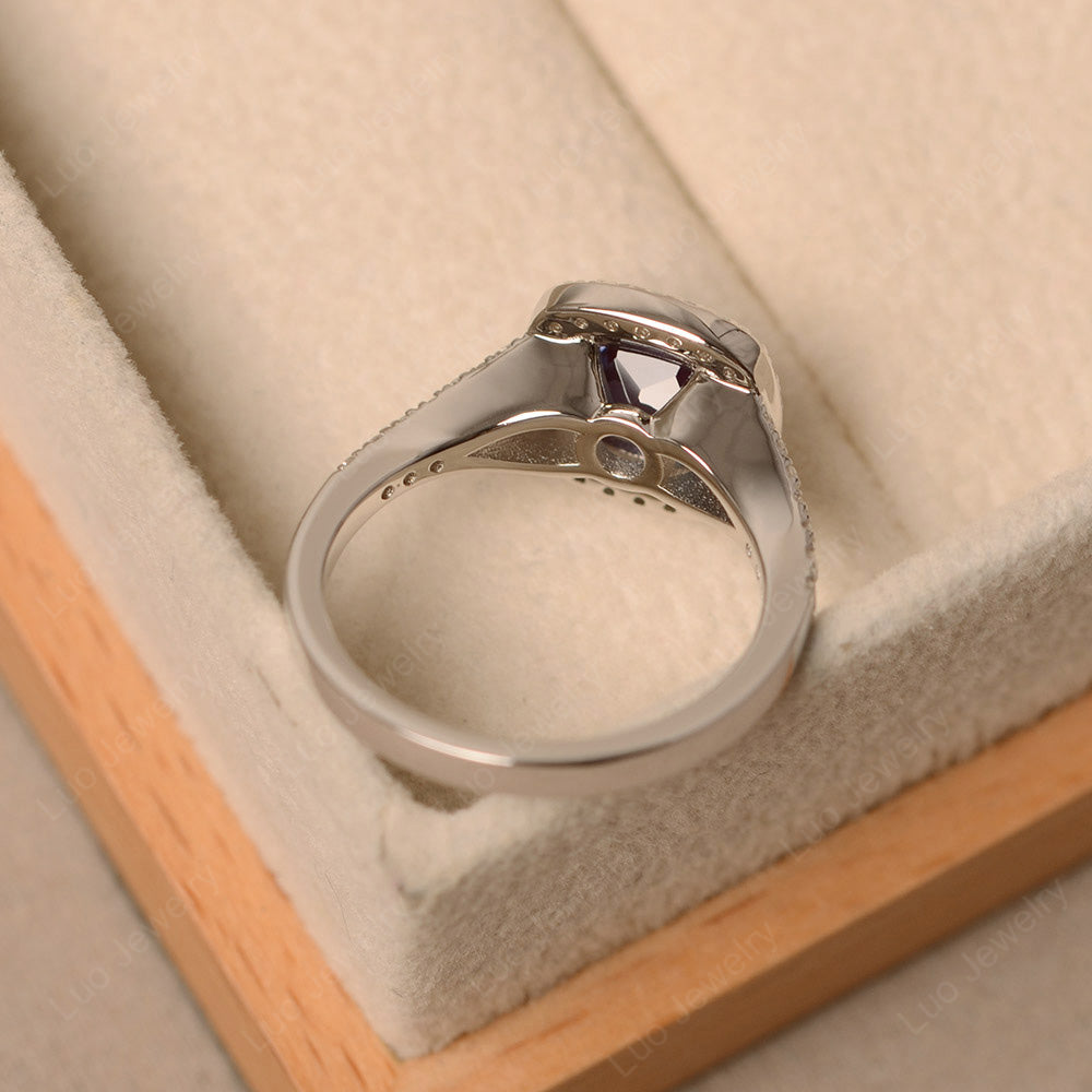 Cushion Cut Alexandrite Halo Bezel Set Ring - LUO Jewelry