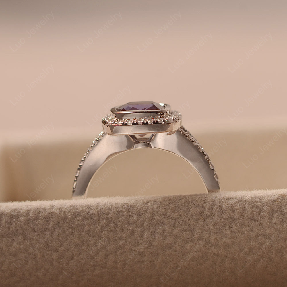 Cushion Cut Alexandrite Halo Bezel Set Ring - LUO Jewelry