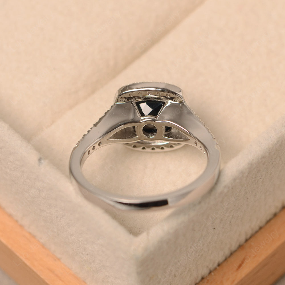 Cushion Cut Black Spinel Halo Bezel Set Ring - LUO Jewelry