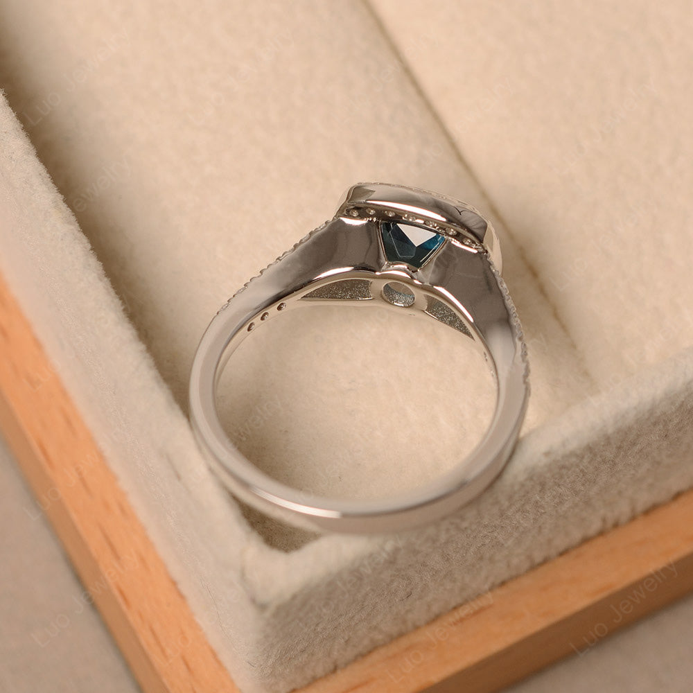 Cushion Cut London Blue Topaz Halo Bezel Set Ring - LUO Jewelry